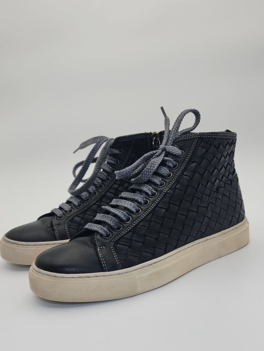 BENHEART "Raimondo" Black Woven Buffalo Leather High-Top Sneakers – Made In Ital